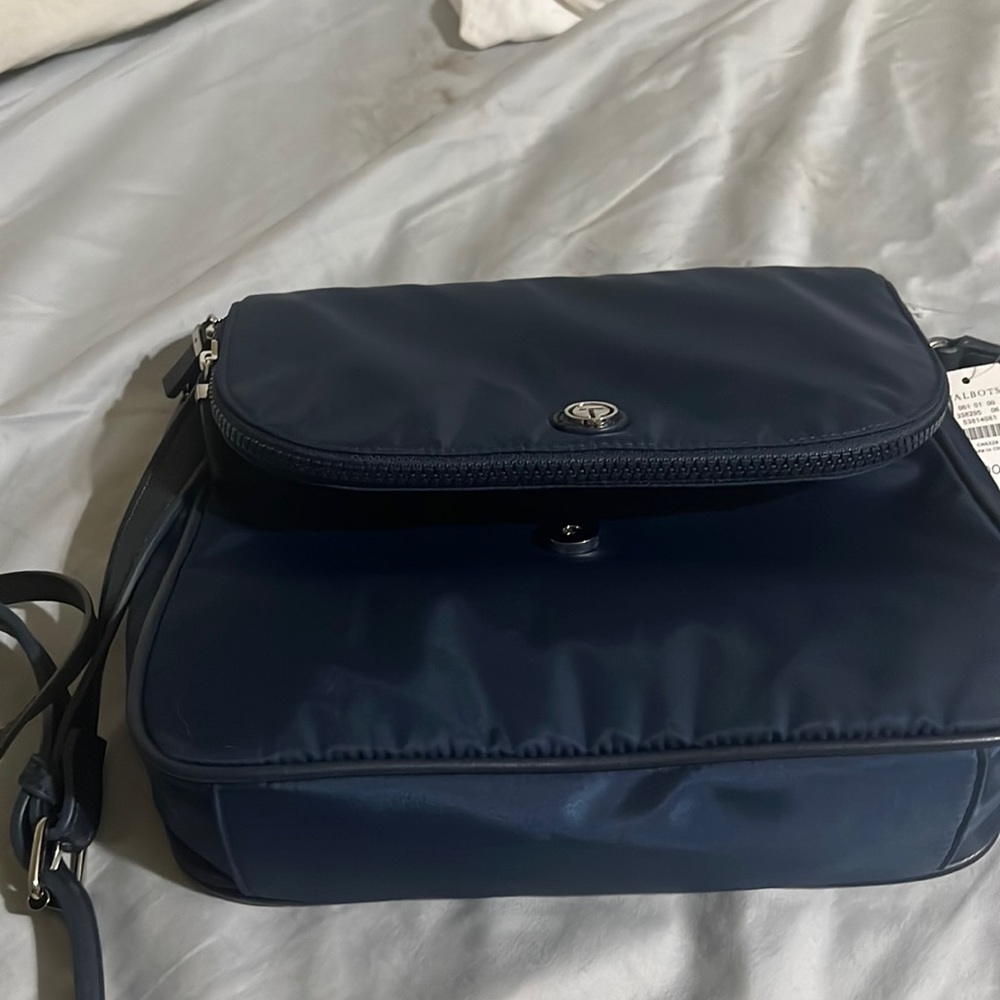 Talbots new with tags navy blue crossbody windbreaker type material